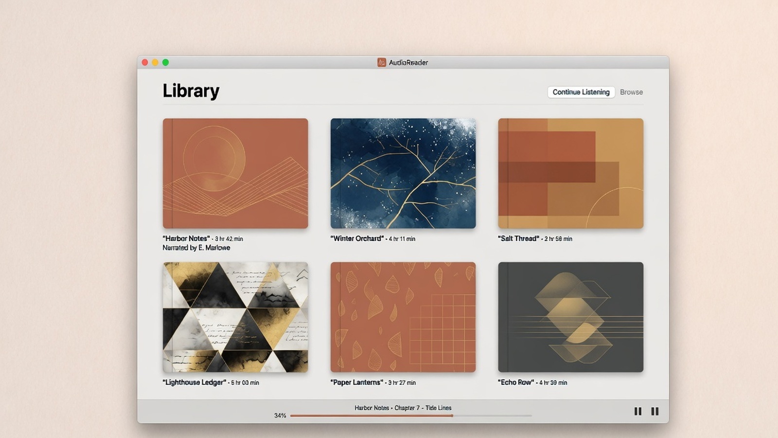 Library collections for audiobooks and ebooks.